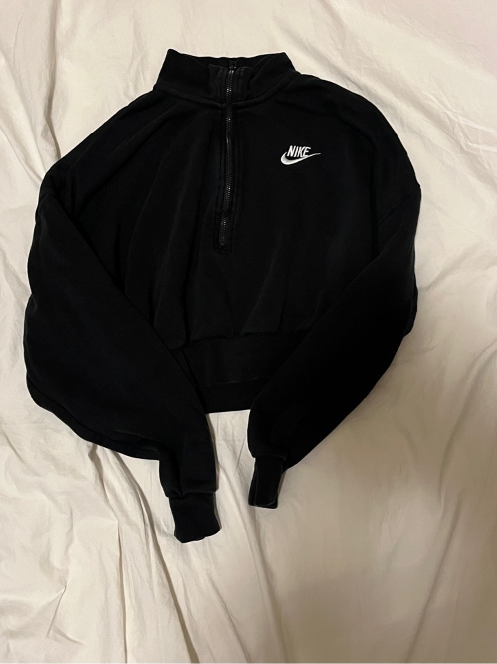 Nike Black Half-Zip Cropped Sweatshirt with White Logo